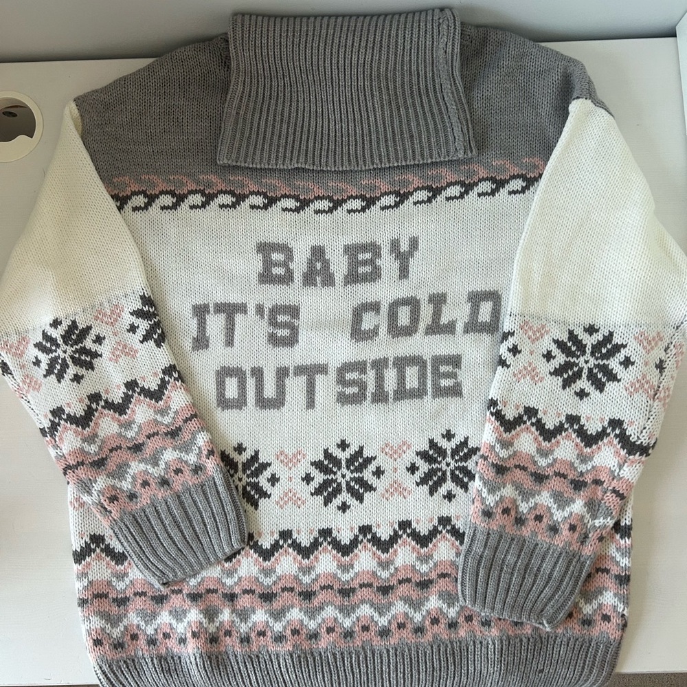 Urban Heritage Gray and White Cowl Neck Sweater